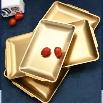 Прямоугольный утолщенный противень из нержавеющей стали, золотистые пластины для приготовления пищи на пару, кухонное блюдо для хранения овощей, сливное блюдо, противень для выпечки торта и хлеба