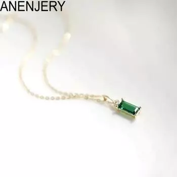 Прямоугольный зеленый кулон с цирконием для женщин, корейский стиль, простой золотой, серебряный цвет, цепочка на ключицу, оптовая продажа