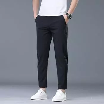 Прямые брюки для мужской весны и лета, новый деловой облегающий повседневный костюм для мужчин 28 чёрный