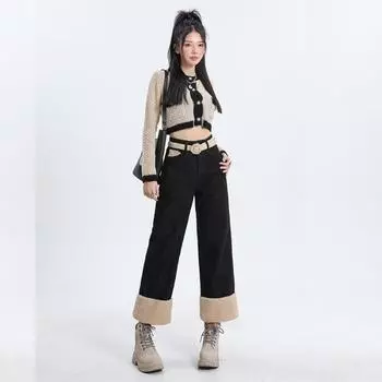 Прямые брюки для женщин на осень и зиму Nine Distribution Belt Узкие широкие джинсы для женщин на осень и зиму S