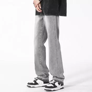 Прямые брюки, джинсы больших размеров, весенне-осенние мужские повседневные свободные брюки M светло-серый