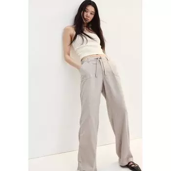 Прямые брюки из льняной смеси HM Светло-серые