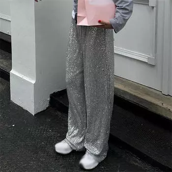 Прямые брюки с блестками и блестками, женские брюки для уборки S