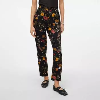 Прямые брюки с цветочным принтом и кулиской Женский VERO MODA M чёрный