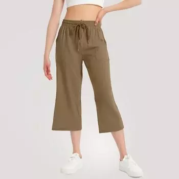 Прямые брюки с высокой талией, свободные брюки с эластичной резинкой на талии и карманами для девочек 110 коричневый
