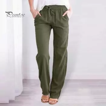 Прямые брюки сохраняют прохладу и комфорт благодаря эластичным льняным брюкам с высокой талией для женщин для йоги, летней и повседневной носки XL чёрный