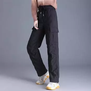 Прямые брюки женские брюки осень-зима 2024 года, новая широкая верхняя одежда, утолщенная теплая свободная куртка на утином пуху 90 S160/68A чёрный