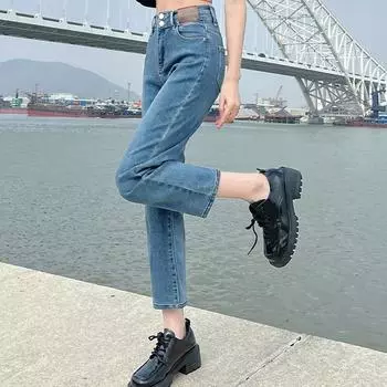 Прямые джинсовые новые повседневные широкие брюки с высокой талией в стиле ретро для женщин S чёрный