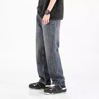 Прямые джинсы Брюки больших размеров Весенне-осенние мужские свободные эластичные брюки M синий