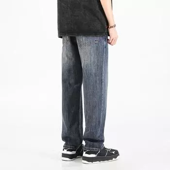Прямые джинсы Брюки больших размеров Весенне-осенние мужские свободные эластичные брюки 3XL синий