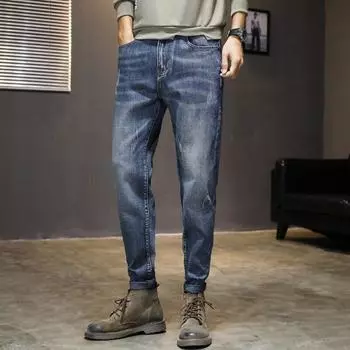 Прямые джинсы для мужчин, джинсы со средней талией, весна-лето, джинсы-бойфренды, уличная одежда, узкие повседневные дизайнерские длинные джинсовые брюки, брюки TPK07 28 синий
