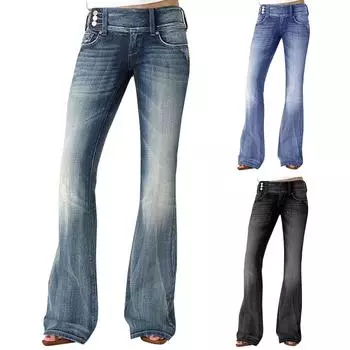 Прямые джинсы для женщин Джинсы с рваным подолом для женщин Джинсы с заниженной талией Широкие джинсы для женщин L чёрный