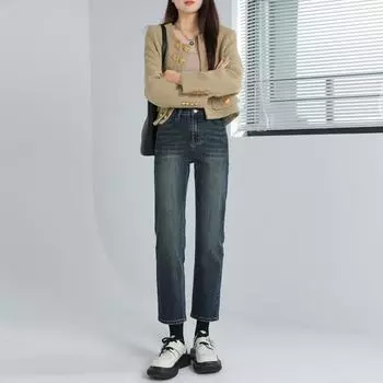 Прямые джинсы для женщин, модные брюки-сигареты с высокой талией длиной до щиколотки XXL синий