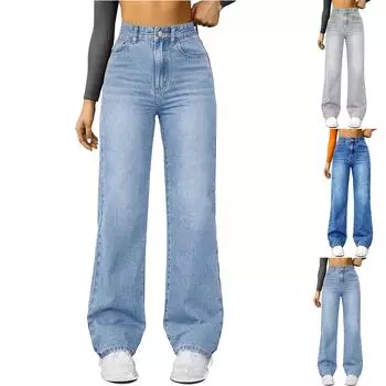 Прямые джинсы для женщин с высокой талией, широкие свободные брюки из микроэластичного денима Boyfried L чёрный