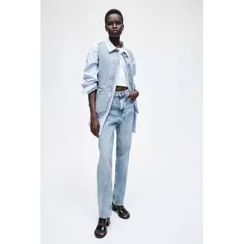 Прямые джинсы HM с высокой талией, синие, джинсовые