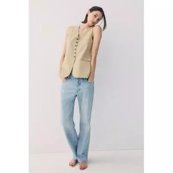 Прямые джинсы HM с высокой талией Светло-синий деним