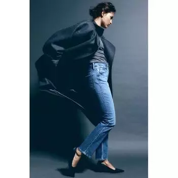 Прямые джинсы HM Slim Fit с высокой талией, синие