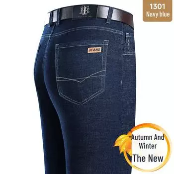 Прямые джинсы Purkey Kangaroo Elastic для мужчин - плотный деним для осени/зимы, деловой повседневный стиль Size 35 темно-синий