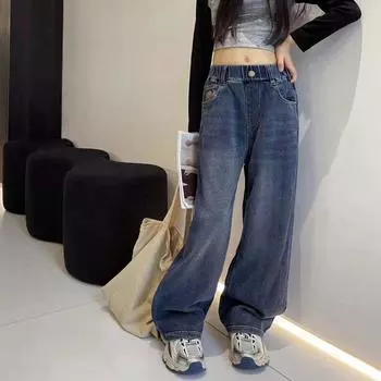 Прямые джинсы с необработанным краем для девочек — коллекция весна и осень 2024 года для детей 120 cm