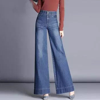 Прямые джинсы, женские летние джинсовые брюки с высокой талией и карманами, повседневные винтажные весенние женские широкие брюки 2022, женские джинсы 26 синий