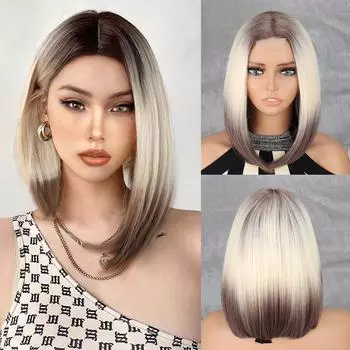 Прямые парики длиной до плеч с челкой, синтетические натуральные мягкие сменные парики для женщин и девочек для ежедневного вечернего косплея 30cm