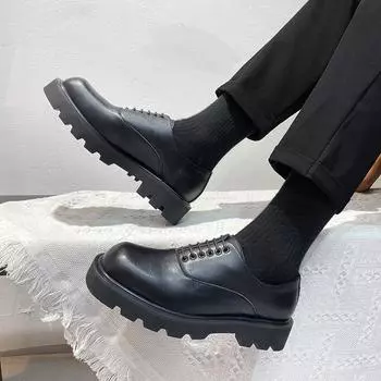 Прямые поставки кожаной обуви для мужчин осень-зима корейские Ins маленькие кожаные туфли для мужчин повседневные туфли дерби на платформе 15961-T 38 чёрный