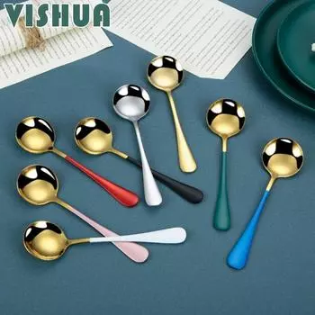 Прямые поставки производителя интернет-красных круглых ложек, ложек из нержавеющей стали, позолоченных бытовых ложек, десертных ложек, ложек для мороженого,