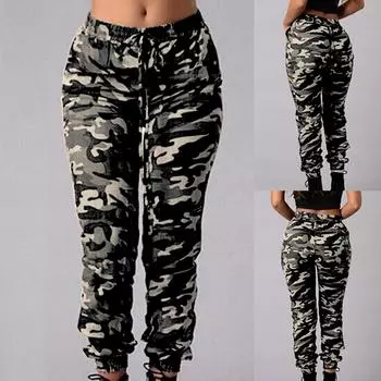 Прямые повседневные брюки-карандаш с тонким поясом и камуфляжным принтом, брюки больших размеров L камуфляжный