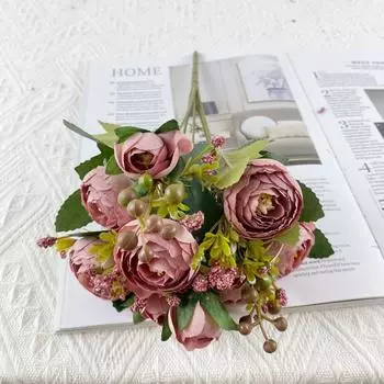 Прямые продажи 10 головок Чайная фея Снежинка Искусственный цветок Гостиная Обеденный стол Свадебная съемка Даоин Декорация темно-розовый