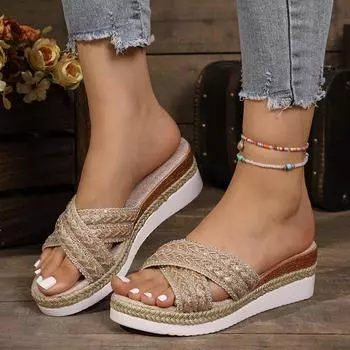 Прямые продажи летние новые сандалии с наклонной подошвой в стиле ретро-богем, большие размеры, сандалии с наклонной пяткой, женские 36 золотой