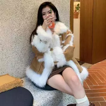 Прямые продажи меха ягненка, пальто Майяра, женское зимнее, искусственный мех лисы, ленивый ветер, интегрированный мех S хаки