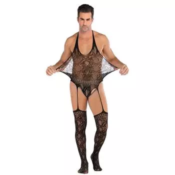 Прямые продажи, мужское сексуальное жаккардовое открытое секс-белье, тедди с шейным воротником, сетчатое нижнее белье one size fits all