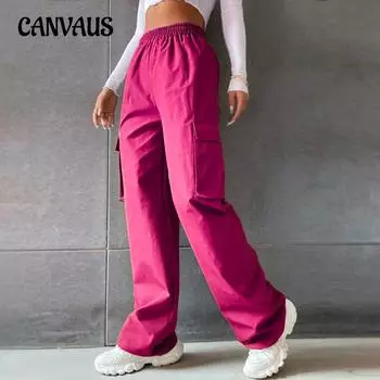 Прямые рабочие брюки с карманами, эластичные, с высокой талией, повседневные женские брюки S чёрный