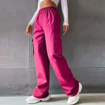 Прямые рабочие брюки с карманами, эластичные, с высокой талией, повседневные женские брюки S чёрный