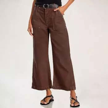 Прямые широкие джинсы для женщин со средней талией, повседневные джинсовые капри с карманами L коричневый