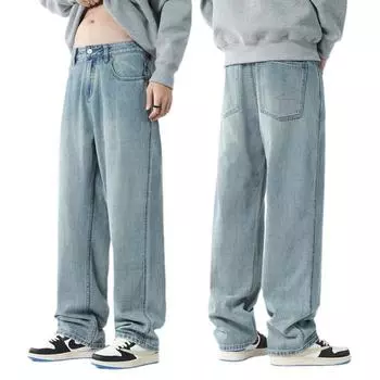 Прямые широкие джинсы мужские осенние свободные повседневные универсальные мужские американские джинсы широкие брюки мужские осенние 28