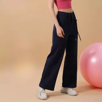 Прямые широкие спортивные штаны на шнурке, женские, весна и осень, для бега, быстросохнущие, спортивные штаны, свободные повседневные брюки, тонкие спортивные штаны S темно-синий
