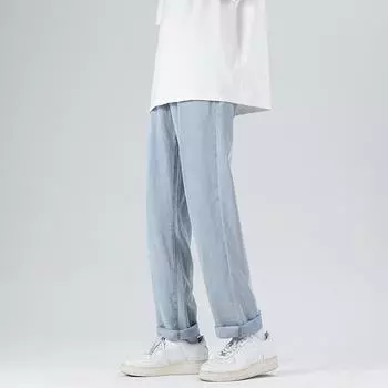 Прямые тонкие джинсы Брюки больших размеров Весенне-осенние мужские свободные брюки для мытья полов S светло-синий