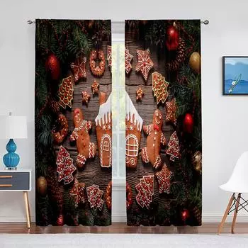 Пряничная прозрачная вуаль-занавеска, аппетитно выглядящая, традиционная, с печеньем, тюлевые занавески для гостиной, дома, кухни, спальни, украшения 1 PCS W100XH250cm&Rod Pocket