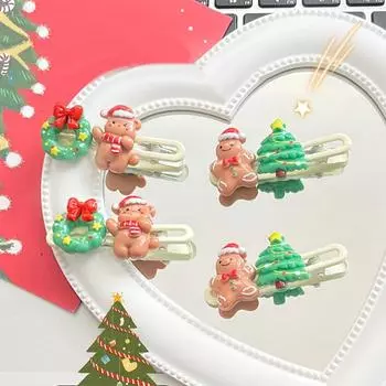 Пряничный человечек Рождественская елка Заколка для волос Женщины Девочки Заколки Челка Боковая заколка Рождественские аксессуары для волос Подарок