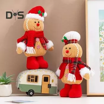 Пряничный человечек, рождественские украшения, плюшевая фигурка пряничного человечка, рождественские украшения для каминного стола красный