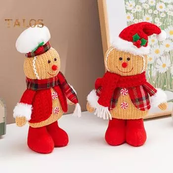 Пряничный человечек, рождественские украшения, плюшевая фигурка пряничного человечка, рождественские украшения для каминного стола белый