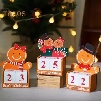 Пряничный человечек Рождественский календарь обратного отсчета Деревянные блоки Настольное украшение Праздничный адвент-календарь для декора офисного стола A