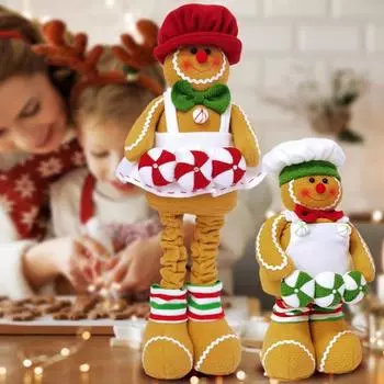 Пряничный человечек, стоящая мягкая игрушка, пряничный человечек с выдвижными ногами, рождественская плюшевая игрушка, праздничное украшение для домашнего декора зелёный
