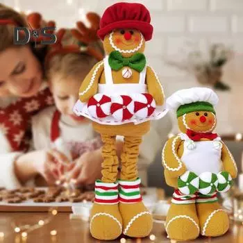 Пряничный человечек, стоящая мягкая игрушка, пряничный человечек с выдвижными ногами, рождественская плюшевая игрушка, праздничное украшение для домашнего декора красный