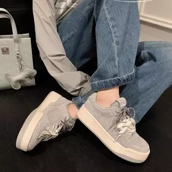 Пряничный домик~ Спортивная и повседневная женская обувь весна 2025 года, новая повседневная универсальная обувь для сноуборда на платформе с двойной шнуровкой 35 абрикосовый