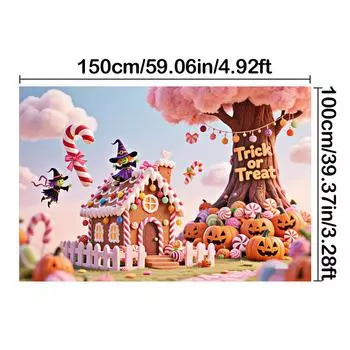 Пряничный Хэллоуинский Конфетный Домик Задник для Праздничного Мероприятия, Фотобудки, Праздничных Торжеств, Хэллоуинского Декора 150*100cm/59*39in/5*3ft