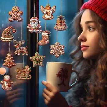 Пряничный кулон, деревянное рождественское украшение, Санта-Клаус, пряничные человечки, подвесной декор на Рождество 12pcs