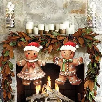 Пряничный висящий знак, деревянные рождественские украшения на входную дверь с шнуром, для помещений и улицы, складные Boy