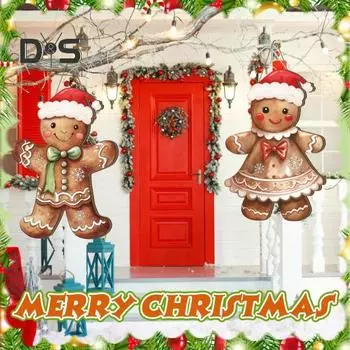 Пряничный висящий знак, деревянные рождественские украшения на входную дверь с шнуром, для дома и улицы, складные пряничные мальчики и девочки для дома Boy